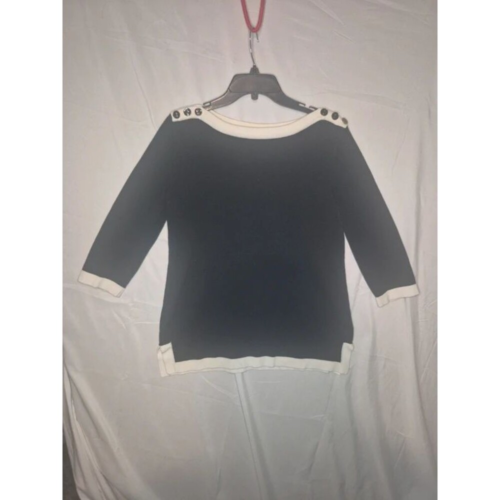 Cable & Gauge Black & White Shoulder Button Nautical Sweater Top Small